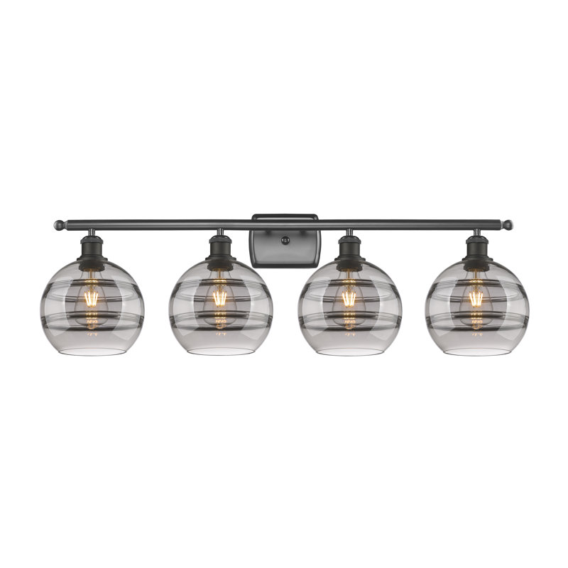 Éclairage pour meuble-lavabo à 4 lumières à intensité variable Chartoff, Transparent, Bronze huilé