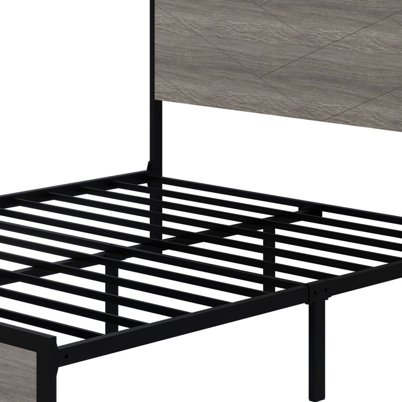 Base de lit plateforme avec tête de lit à DEL avec rangement et 2 USB, grand rangement sous le lit, Grand
