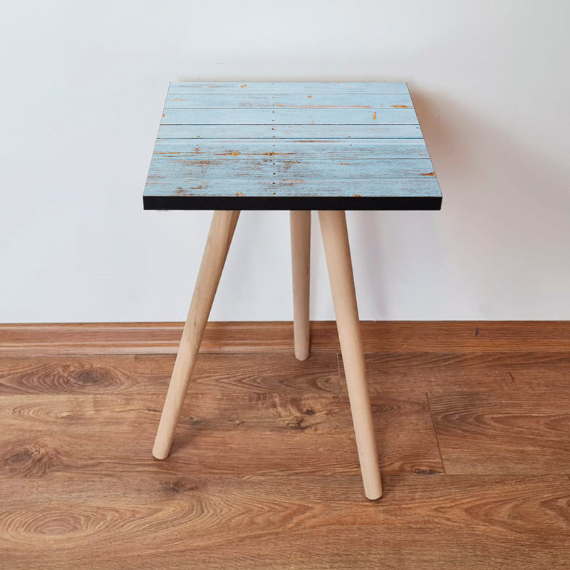 Modern Scandinavian Side Table, Blue & Camel, 13.8 x 16.5 x 13.8 inches | 100% MDF with Beech Wood Legs, Thickness: 0.7 inches | Stylish Geometric Design, Perfect for Living Room & Bedroom Décor