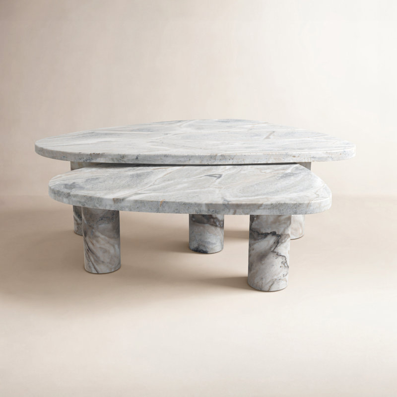 Zion Coffee Table Set - Merlot Marble, Sage Onyx