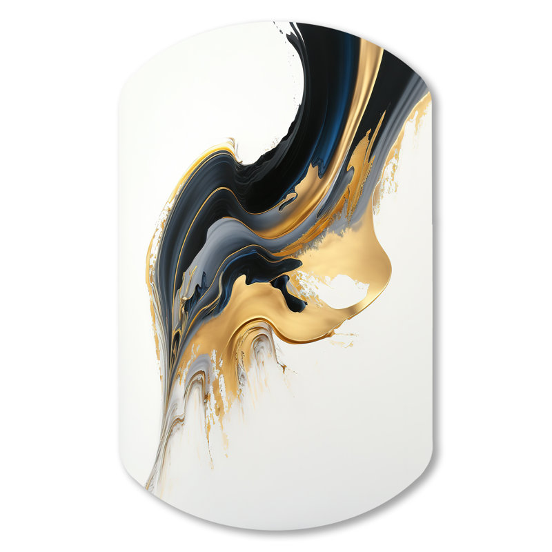 Sneh - Sculpture murale abstraite en forme de cylindre d'encre liquide en métal, H 31 po x l 19 po x P 1 po