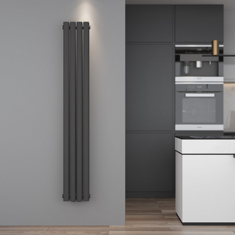 Roxann Vertical Oval Panel Radiators, Black, 160cm H x 23.6cm W x 10cm D