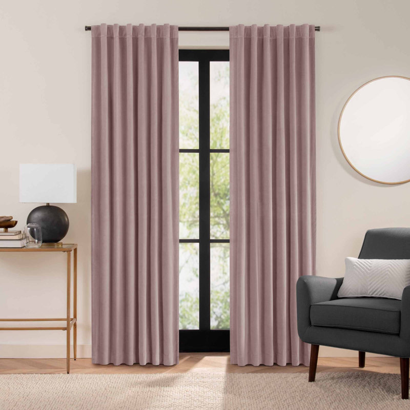 Eclipse Luxury Cotton Velvet 100% Blackout Rod Pocket Back Tab Curtain Panel, 50" W x 84" L, Dusty Rose