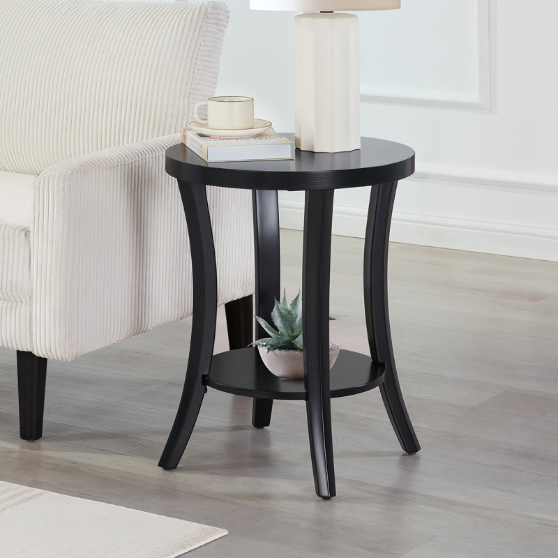 Dinh Round End Table with Shelf, Black