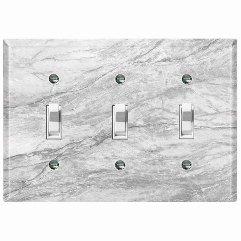 Marble Gray Print 5 Patterned 3 - Gang Toggle Light Switch Standard Wall Plate