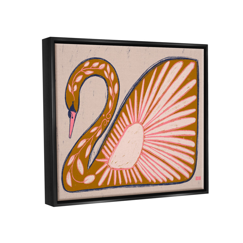" Boho Patterned Swan ", Jet Black Floater Frame, 25" H x 31" W x 1.7" D
