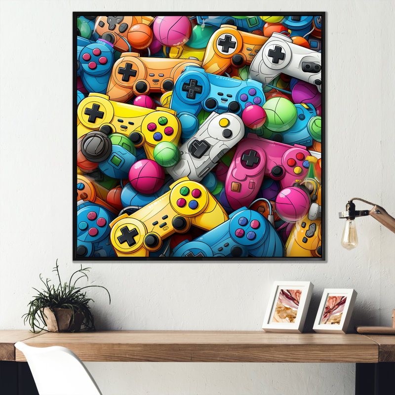 Colourful Gaming Controllers Ps - Art mural de jeux vidéo, Noir, H 30 po x l 30 po