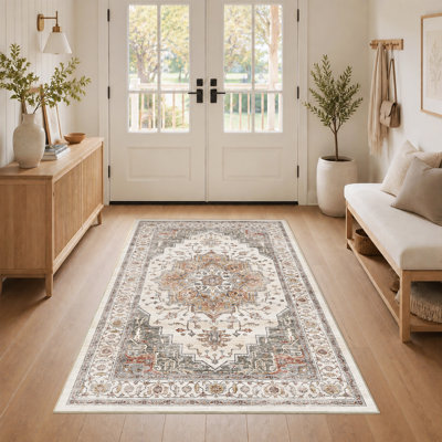 Tapis lavable rétro, tapis à poils courts ultra-doux et antidérapant