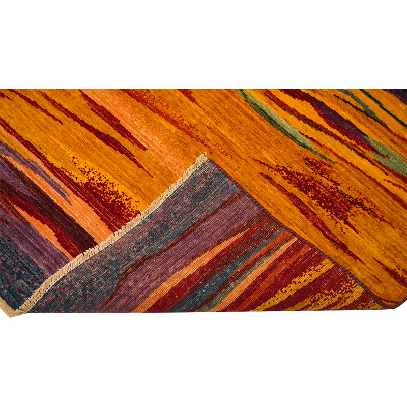 Tapis rouge / orange / bleu noué à la main de haute qualité