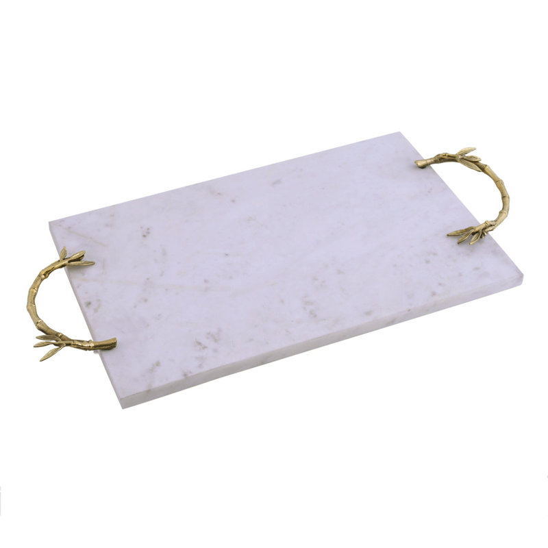 Elegant Large Serving Tray Rectangular Marble Tray with Metal Handles – Stylish Christmas Gift for Home Decor