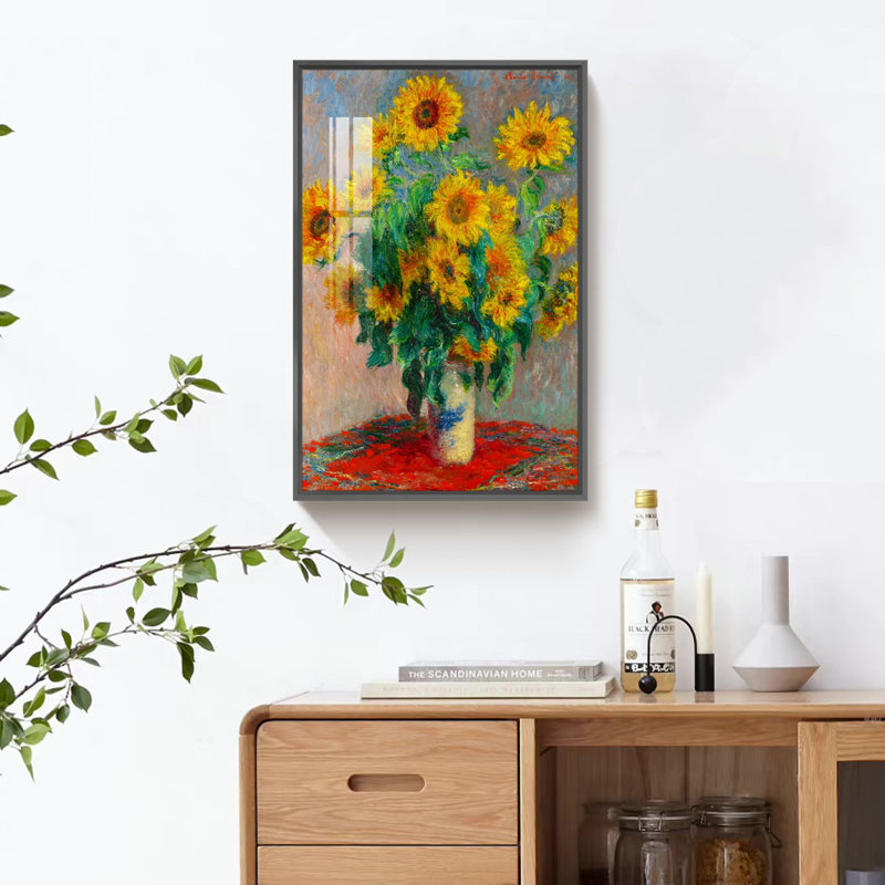 «Sunflowers» par Claude Monet - peinture sur toile à cadre unique, Noir, H 16 po x l 12 po x P 1,3 po