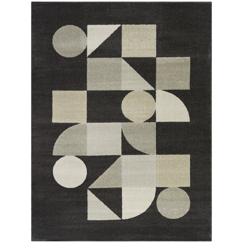Tapis à motif géométrique moderne gris anthracite, Rectangle 7 pi 10 po x 10 pi
