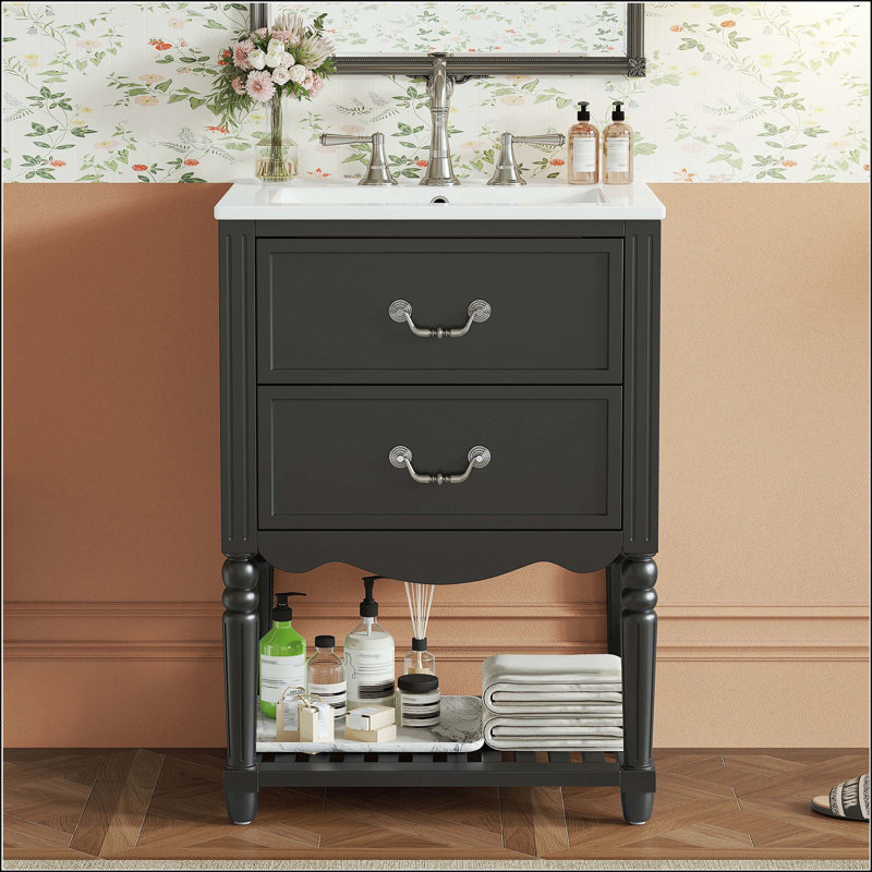 Meuble-lavabo de style rétro 24 po avec motif de vagues