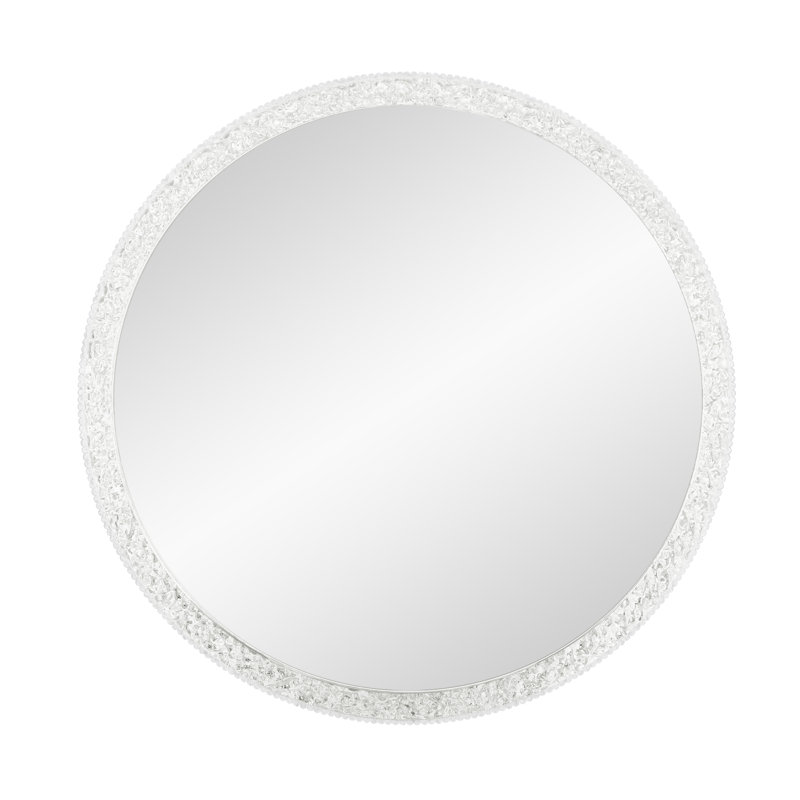 Crushed Crystal Decor Round LED Bathroom Vanity Mirrors with Anti-Fog, Dimmable Lights, and Shatterproof