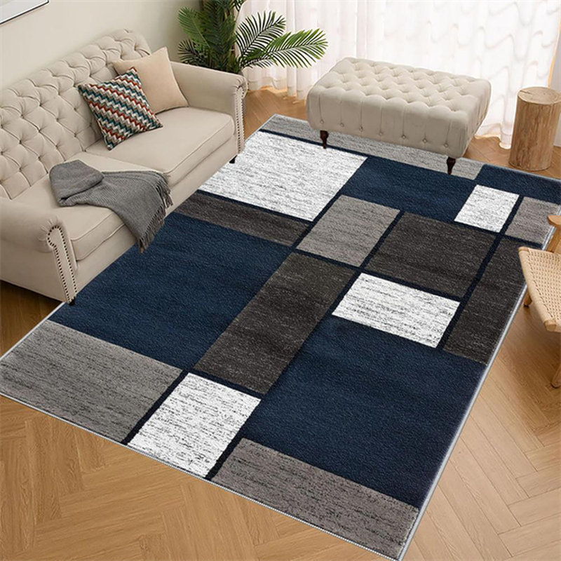 Tapis bleu marine Modern Modern Boxes, Rectangle 3 pi 4 po x 5 pi 4 po