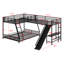 Lit superposé simple au-dessus de L en forme de L avec lit mezzanine simple et bureau intégré, lits triples en métal avec échelle et glissade