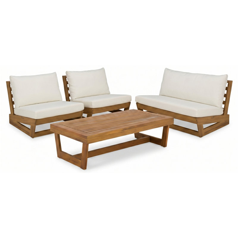 Frisina 4 Piece Solid Acacia Wood Patio Conversation Set