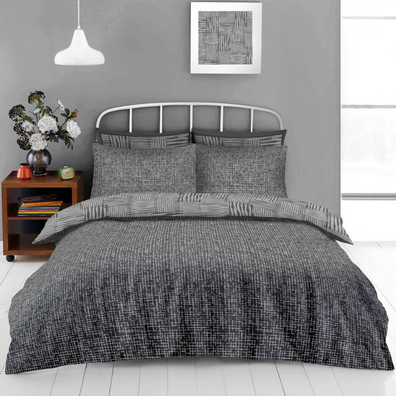 UK Geometric Duvet Cover with Pillowcases - Polycotton Fabric Bedding Set - Available in Single Double King, Single
