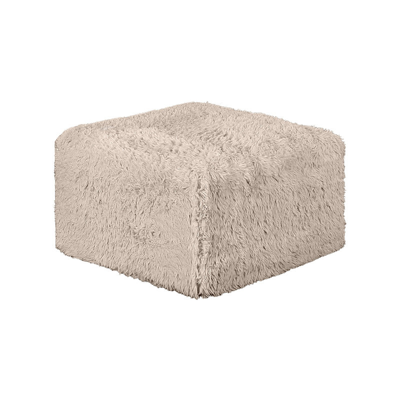 Pouf carré contemporain taupe avec revêtement en fausse fourrure et âme en mousse haute densité