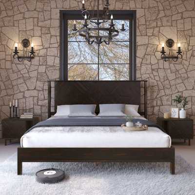 Ethan Solid Wood Platform Bed with Headboard, Rustic Bed Frame