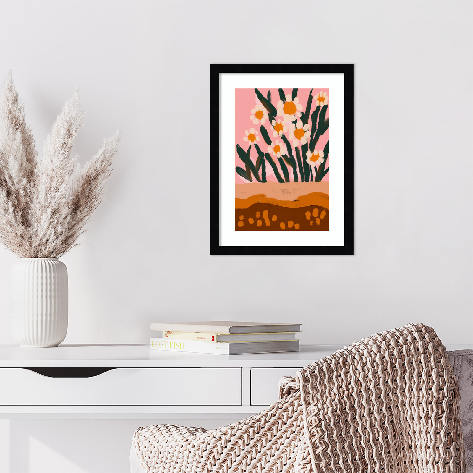 Pastel Flower Impression No 3, 17" H x 13" W, Black