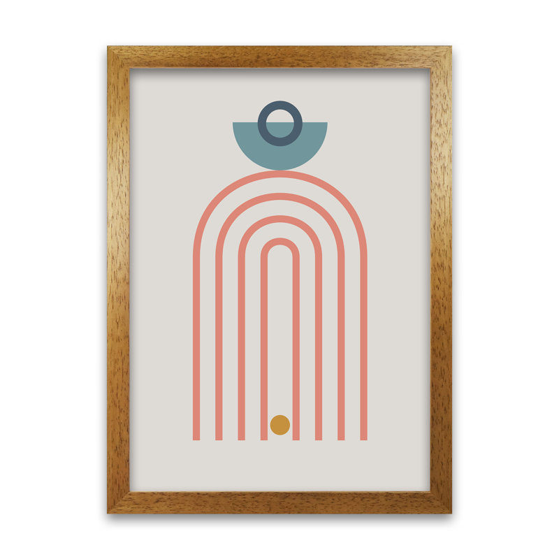 Mid Century Modern On Grey A - Print on Canvas, Oak Frame, 42cm H x 30cm W x 3cm D