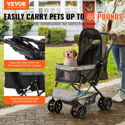 Poussette pour chien pour chiens de taille moyenne jusqu'à 44 lb, poussette pliable pour chien de taille moyenne avec poignée réversible pour chien de taille moyenne, poussette portative légère pour chiot avec support amovible