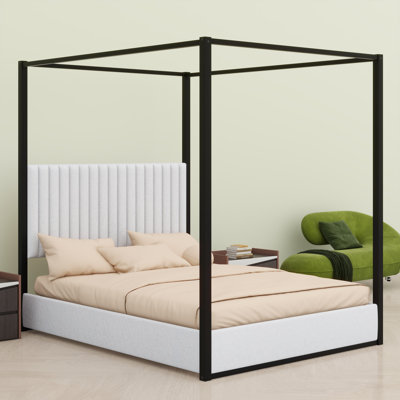 Lit plateforme à baldaquin de luxe avec tête de lit et structure en métal