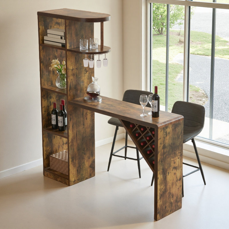 Bar Table With Attached Wine Cabinet Metal Wine Glass Rack Wine Bottle Rack Distressed