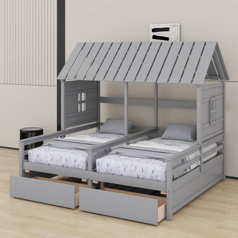 Lit plateforme simple avec 2 tiroirs, gris
