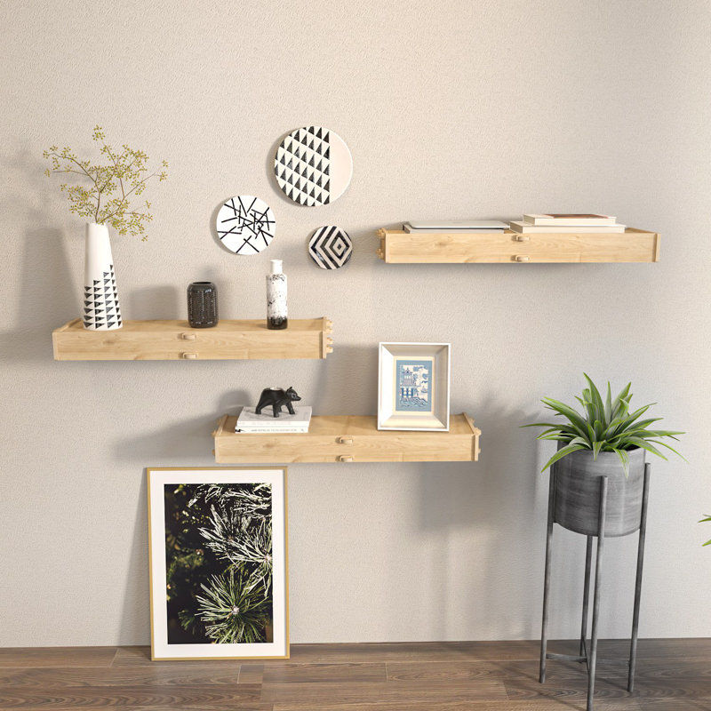 Stylish Wall Shelf, Oak Color, 24.2 x 2.6 x 7.7 inches | 100% Melamine Coated Particle Board, Thickness: 0.3 inches | Modern Scandinavian Design, Perfect for Organizing and Displaying Décor in Any Room
