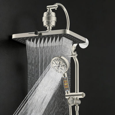 Filtered Rainfall Shower Head Combo, 13'' Showerhead With 10 Spray Handheld, 71'' Hose & Holder,
