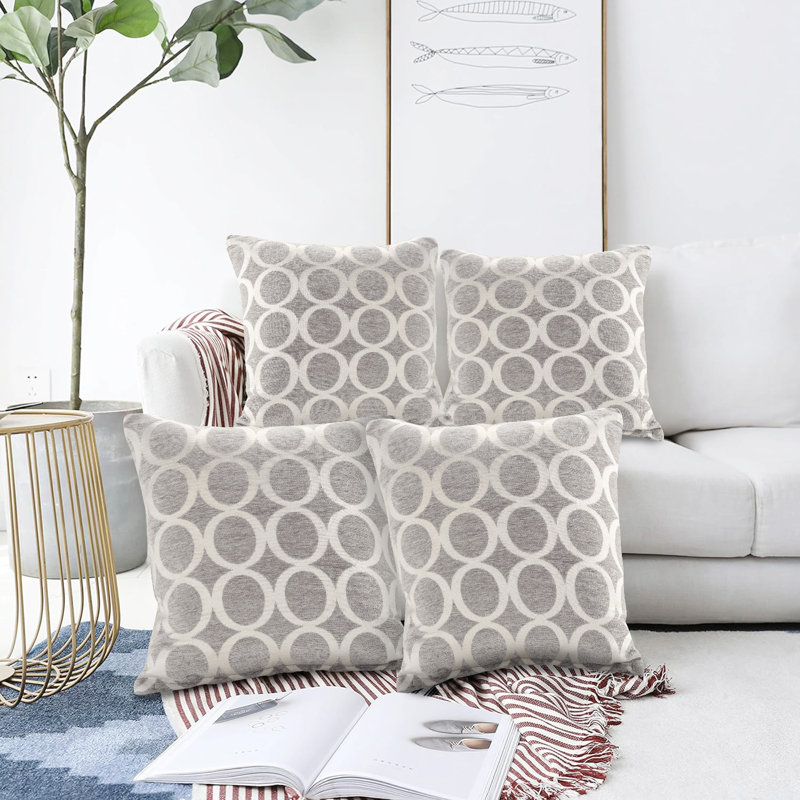 Broward Oh Geometric Cushion with Filling, Silver, 55cm H x 55cm W x 15cm D