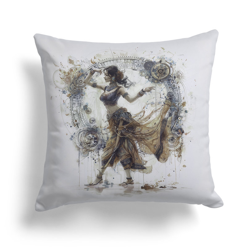 Coussin Enchanting Rhythms of India, H 16 po x l 16 po, Orange / argenté