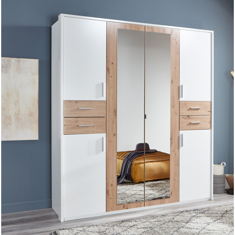 Jaclynn Manufactured Wood Wardrobe, White/Artisan Oak, 208cm H x 180cm W x 58cm D