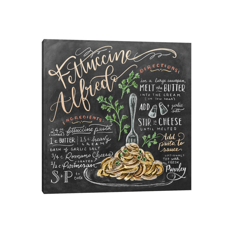 Fettuccine Alfredo Recipe - Print on Canvas, 66.04 cm H x 66.04 cm W x 1.91 cm D, Wrapped Canvas