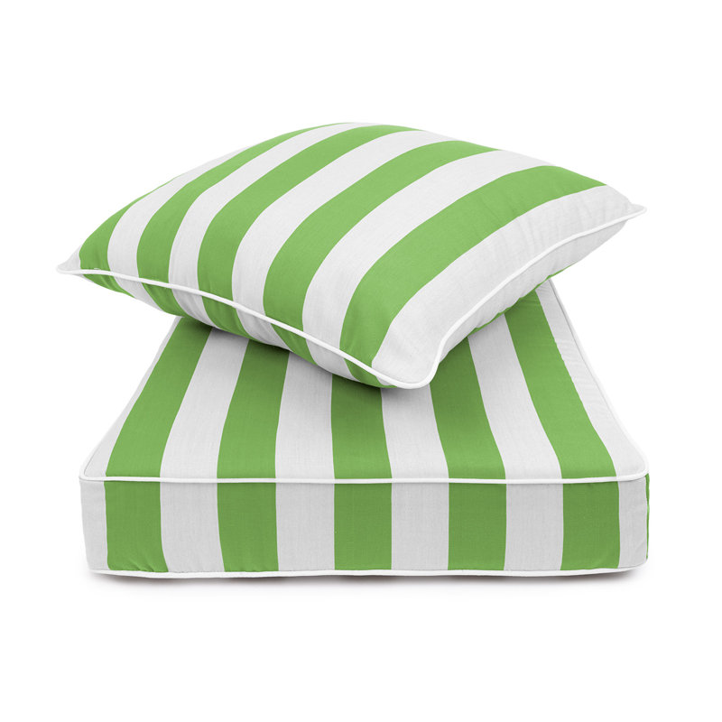 Sherry Kine's "Designer's Choice" Reversible Cabana Stripe Luxury Outdoor Deep Seat Replacement Cushion Set, With Customized Cut, Contrast Cord, Water & Fade Resistant Fabric, & Zippered, Removable Seat Cover. Filled With Thermal Bonded 100% White Polyes