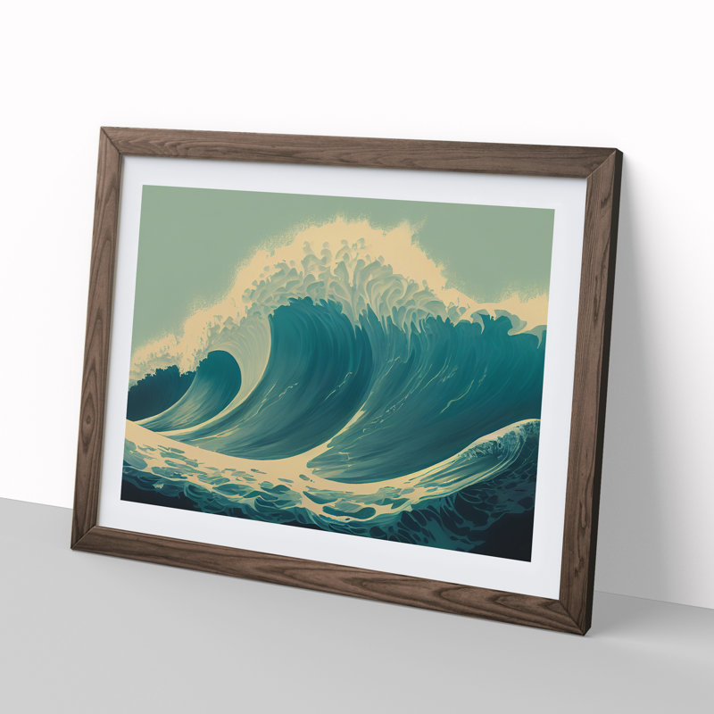 Awesome Ocean Wave - Framed Print, 25cm H x 34cm W x 2cm D, Walnut