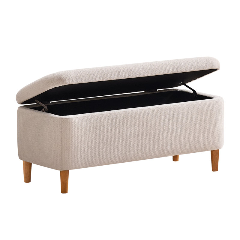 39.4"W Polyester Upholstered Storage Bench, Beige
