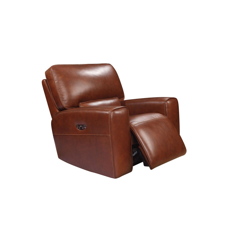Brown Genuine Leather Power Recliner Loveseat with USB Port