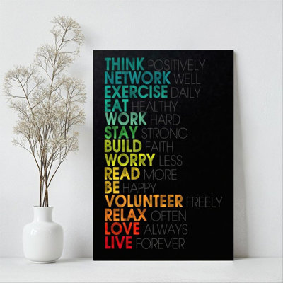 1Pc Framed Canvas Poster Print Positive living concept, inspirational text layout, gradient color modern style Wall Art Wall Pediments, Wall Decor, Pe