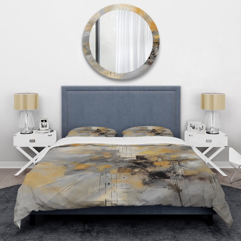 Ensemble de housse de couette en microfibre / polyester jaune et gris Beyond The Canvas I