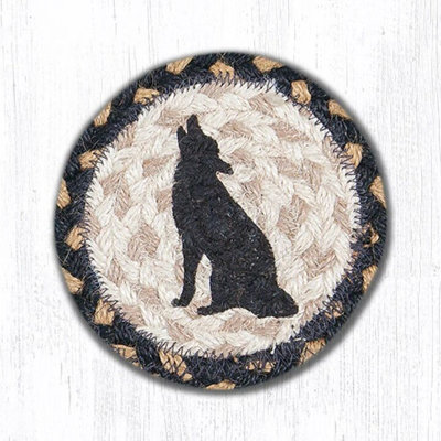  Howling Coyote Printed Coaster 5" H Braided Jute Wildlife Accent for Rustic Lodge or Desert Decor