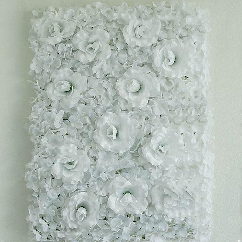 Panneau mural 3D rose en soie et hortensia protégé contre les rayons UV, Blanc