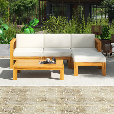 Ensemble de conversation modulaire 5 pièces avec canapé en bois d'acacia et patio