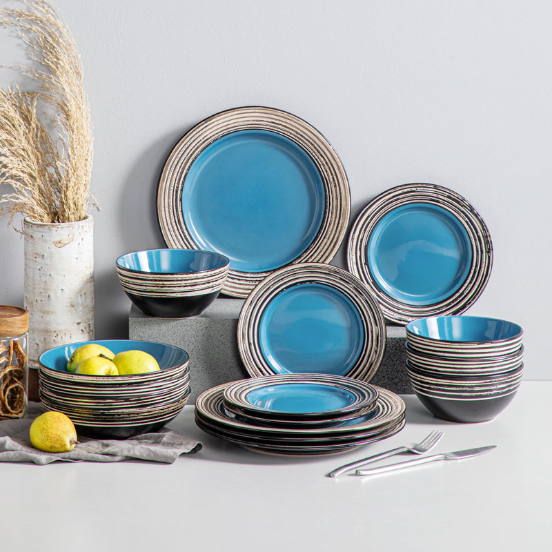 Stoneware Dinnerware Set 16 Piece - Service for 4, Blue