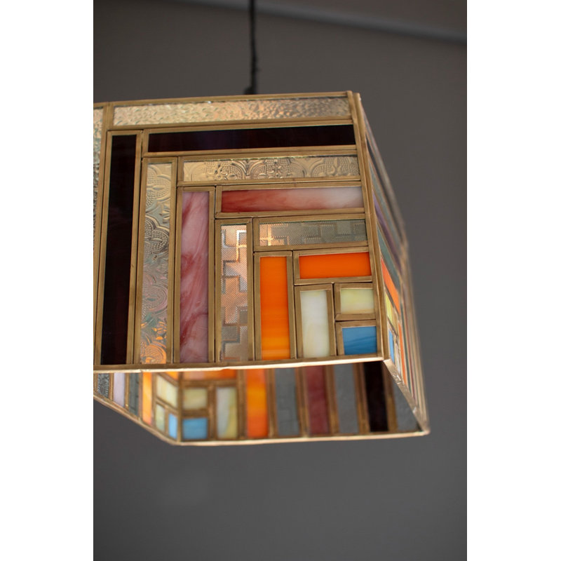 Pendant Lamp Stained Glass Design Layered Geometric Pattern 11"H for Living Room Décor