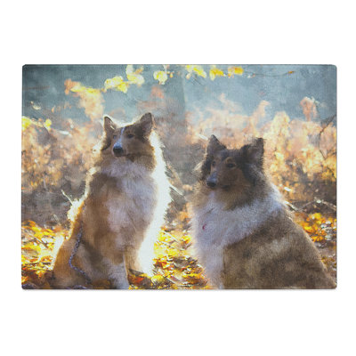 Two Rough Collie Dogs Painting Chopping Board
