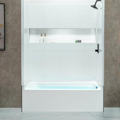  WOODBRIDGE 60” X 32” Composite Rectangular 3-Wall Alcove Tub (Tub Surrounded Compatible), Drain Hole