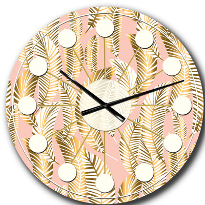 Golden Palm Leaves I - horloge murale Mid-Century moderne